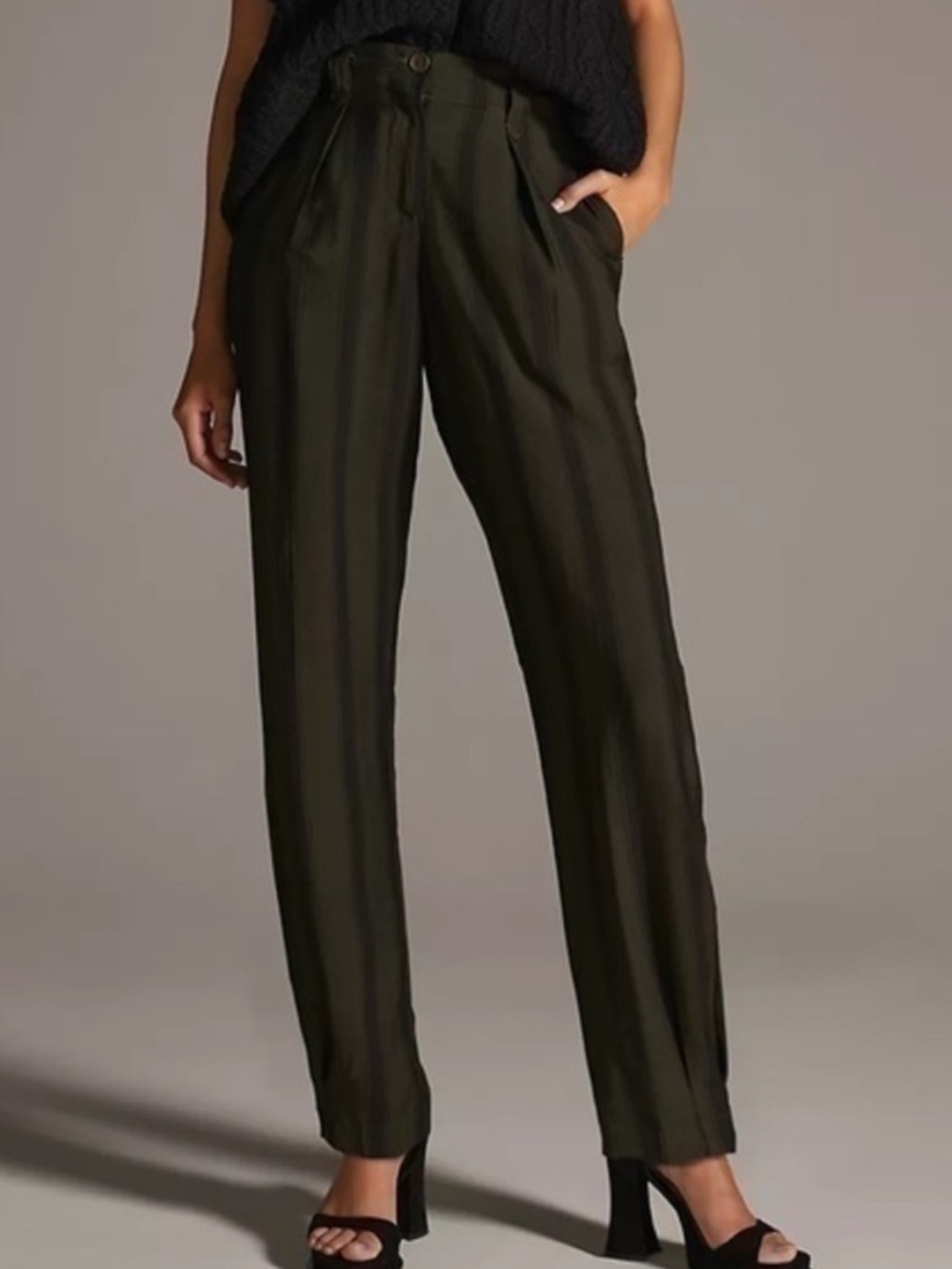 Anthropologie Olive Green High-Waist Pleated Trousers